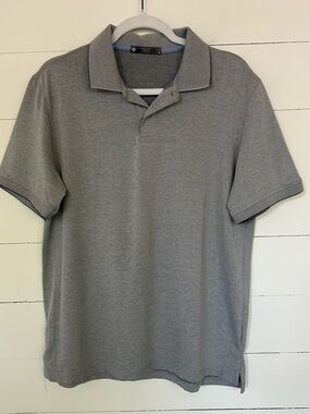 Members Mark Heather Gray Short-Sleeve Polo with Blue Trim Inside the Neck, Sz M